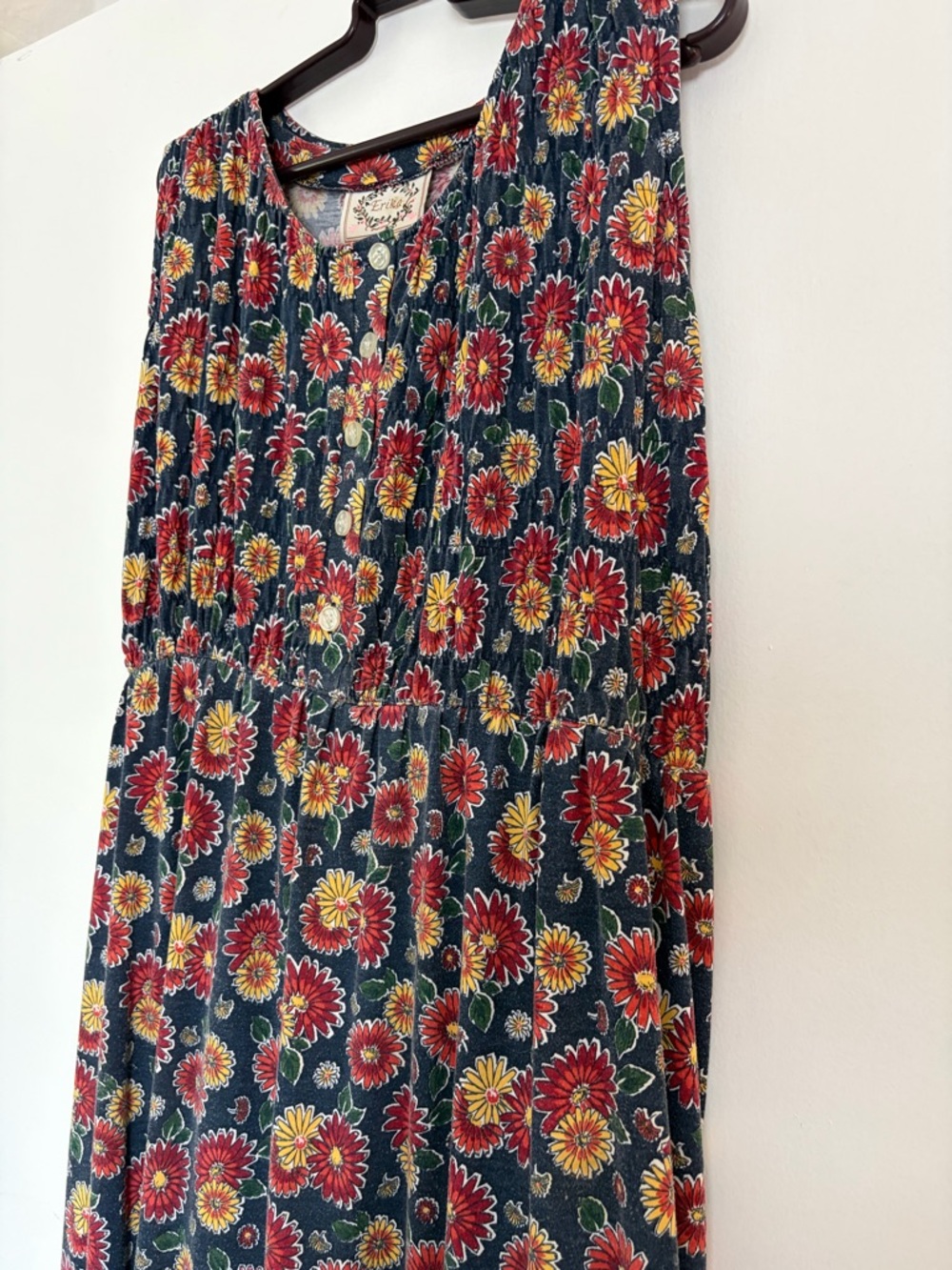 Erika Floral Midi Dress in Navy with Red & Yellow Blooms - Picture 3 of 5